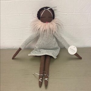 Anthropologie “Sew Like A Girl” Doll in Gray Dress with Pink Accents